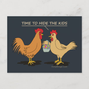Carte Postale Drôle Poulet de Pâques Chasse aux Oeufs Carton B