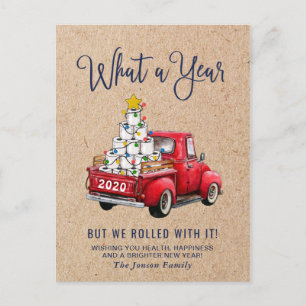 Carte Postale Drôle Quelle année Noël Camion de ferme rouge