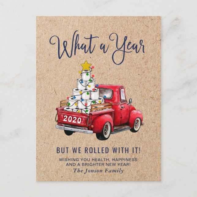 Carte Postale Drôle Quelle année Noël Camion de ferme rouge (Devant)