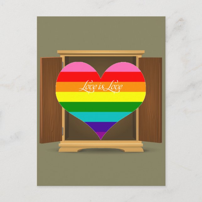 Carte Postale Drôle Rainbow Heart LGBT sortant du placard (Devant)