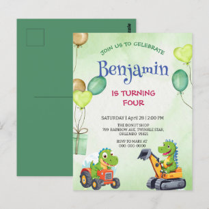 Carte Postale Drôle Rawr T-Rex dinosaure tracteur camion anniver