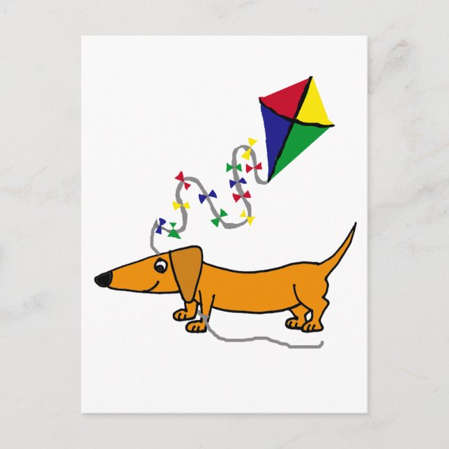 Carte Postale Drôle Red dachshund Flying Kite Cartoon (Devant)