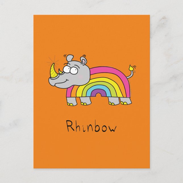 Carte Postale Drôle Rhino Rainbow Cute Rhinoceros Caricature pou (Devant)