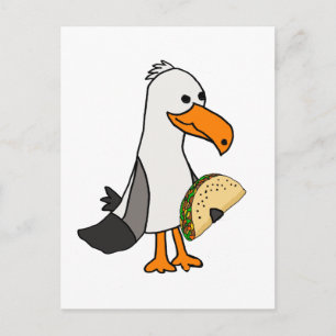 Carte Postale Drôle Seagull Bird mangeant Taco Cartoon