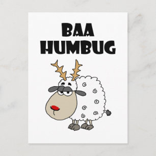 Carte Postale Drôle Sheep Bah Humbug Christmas Pun Cartoon
