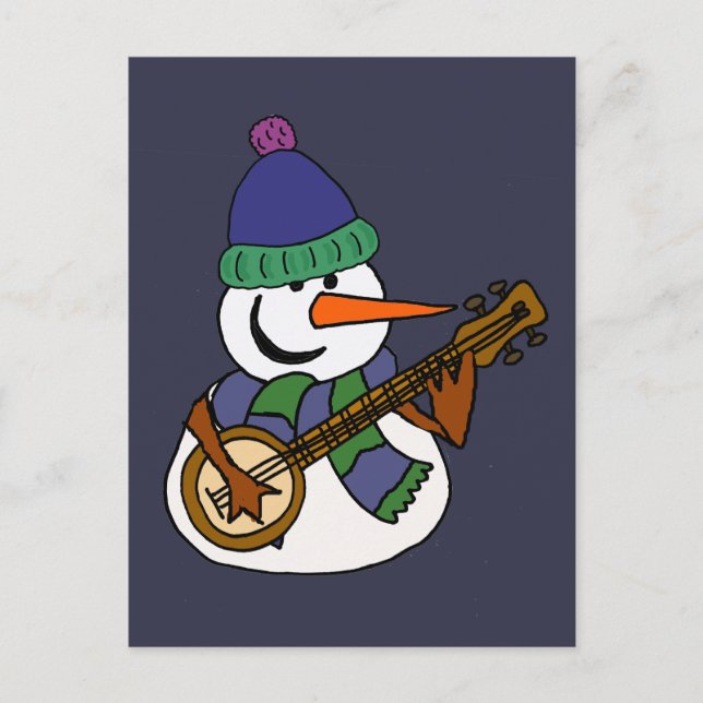 Carte Postale Drôle Snowman Jouer Banjo Artwork (Devant)