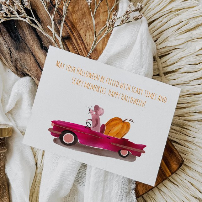 Carte Postale Drôle Souris de dessin Halloween livrant Citrouill (Créateur téléchargé)