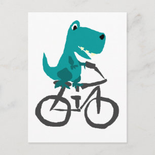 Carte Postale Drôle T-rex Dinosaur équitation Bicyclette Dessin