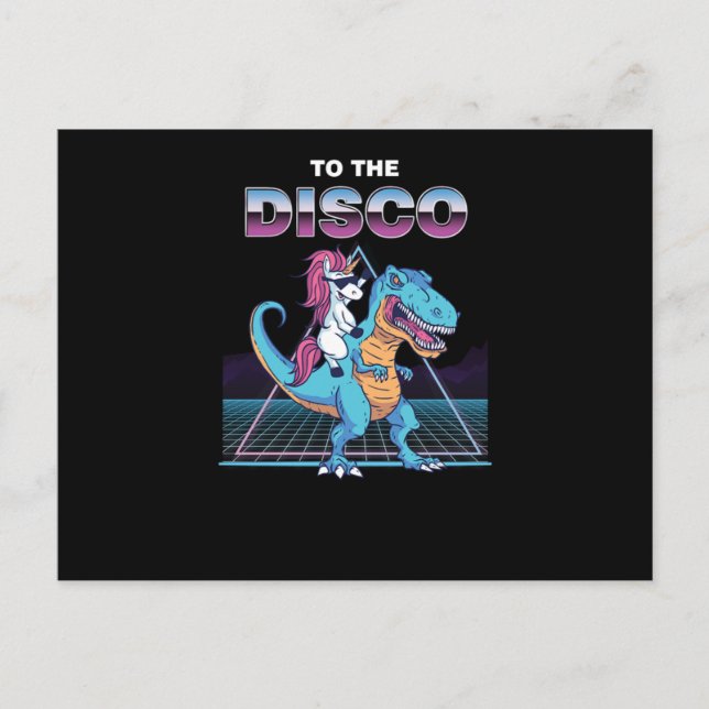 Carte Postale Drôle Unicorne Qui Fait Un Don Dinosaure À La Disc (Devant)