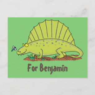 Carte Postale Drôle vert dimétrodon dessin animé dinosaure