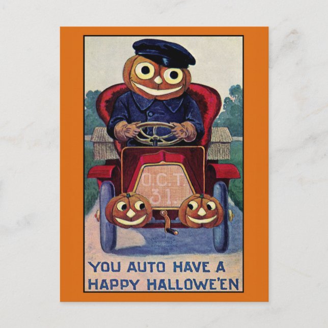 Carte Postale Drôle Vintage Citrouille Halloween (Devant)