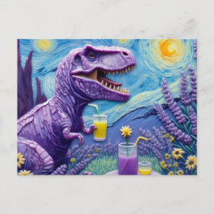 Carte Postale Drôle violet T-Rex avec imaginaire de limonade