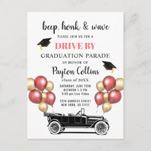 Carte Postale Drôle voiture rétros CONDUITE par la fête de gradu