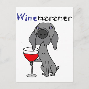 Carte Postale Drôle Weimaraner Chien Boire du vin rouge