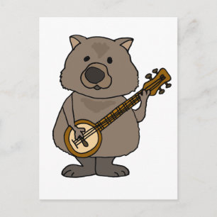 Carte Postale Drôle Wombat Jouer Banjo Cartoon