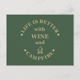 Carte Postale Drôles de citations sur le camping et le vin