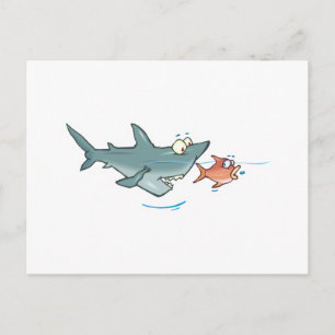 Carte Postale drôles de requins pourchassant le poisson