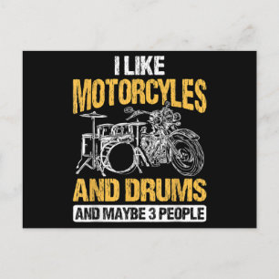 Carte Postale Drummer Drumming J'Aime Les Motos Et Les Drums
