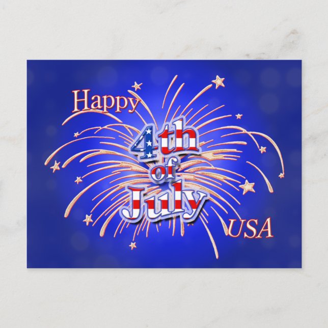 Carte postale du 14 juillet avec feux d'artifice (Devant)