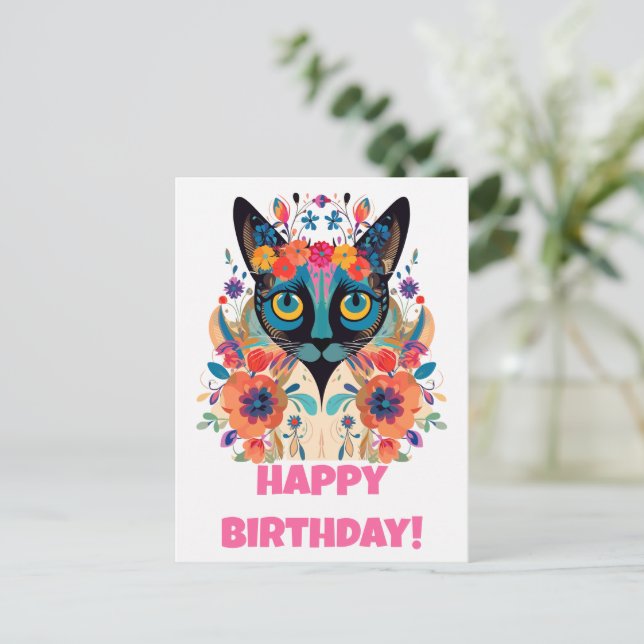Carte postale du chat siamois floral : édition Joy (Debout devant)