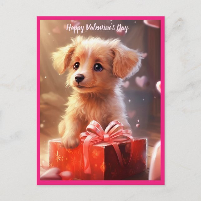 Carte postale du chiot de la Saint-Valentin (Devant)
