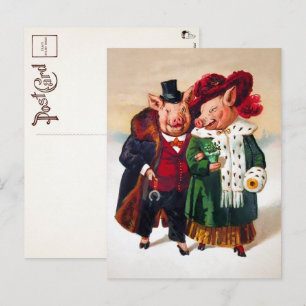Carte postale du couple de porcs victorien