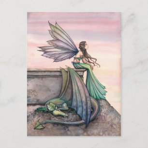 Carte postale du dragon fée du crépuscule enchanté