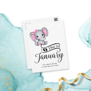 Carte Postale Dû en Janvier Petit cacahuète bébé fille éléphant