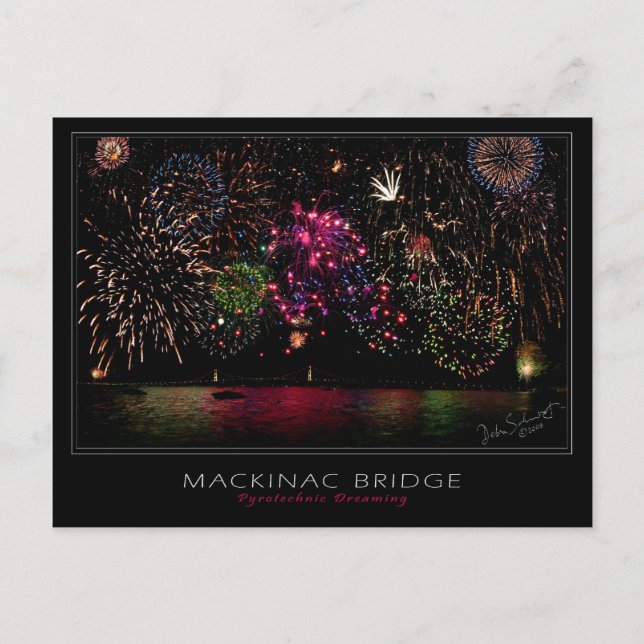 Carte postale du feu d'artifice du pont Mackinac (Devant)