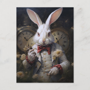 Carte postale du lapin blanc toujours en retard