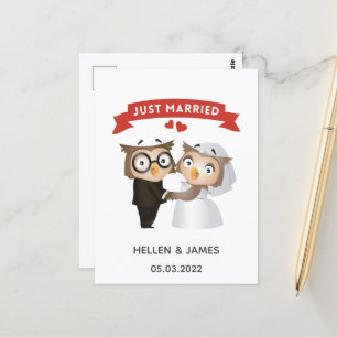 Carte postale du Mariage Owl juste marié