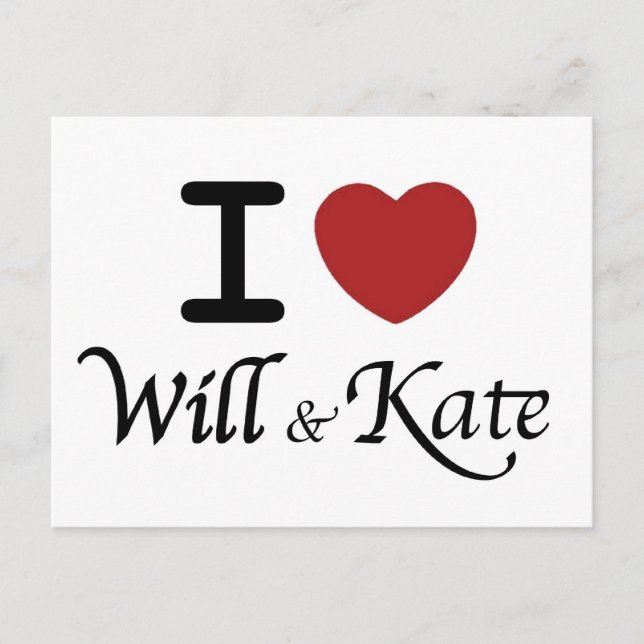 Carte postale du Mariage royal I Heart Will & Kate (Devant)