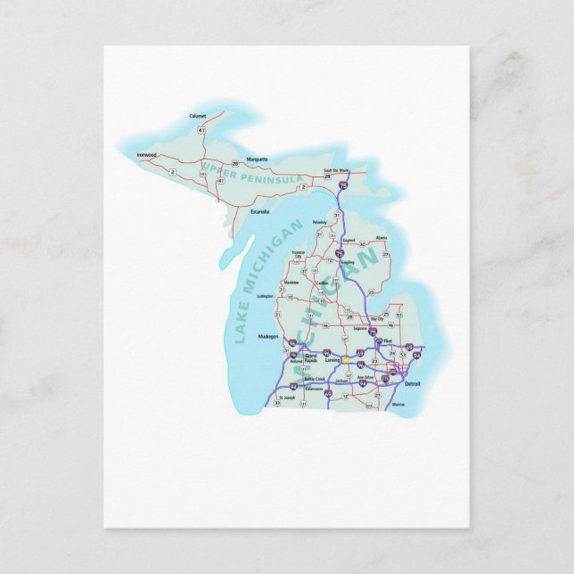 Carte postale du Michigan Interstate Map (Devant)