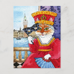 Carte postale du mignon chat Carnaval de Venise ou