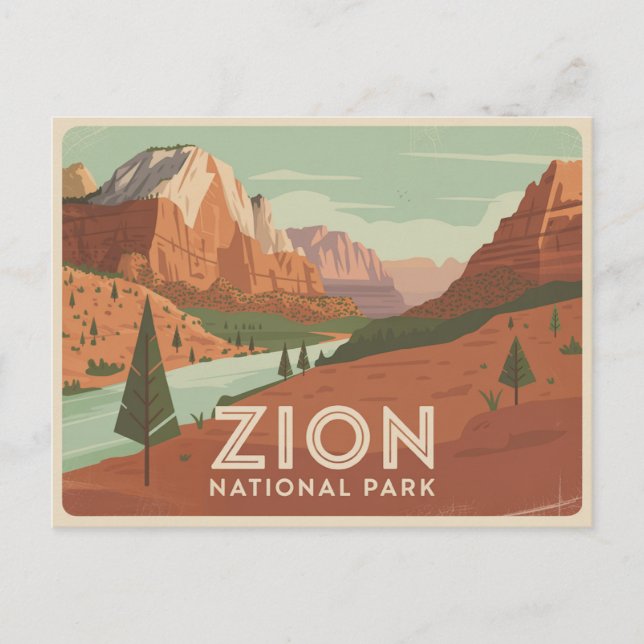 Carte postale du parc national Zion Retro (Devant)