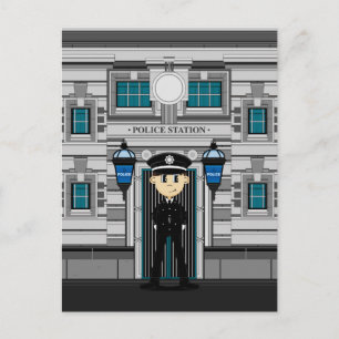 Carte postale du policier et du poste de police