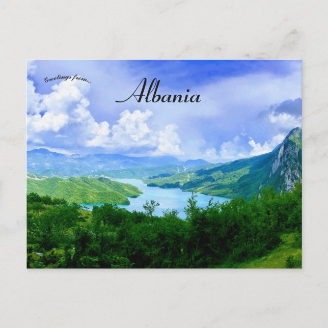 Carte postale du réservoir de Bovilla en Albanie (Devant)