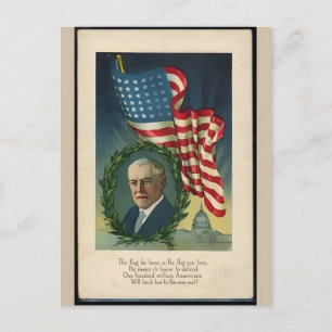 Carte postale du soldat patriotique tenant le drap