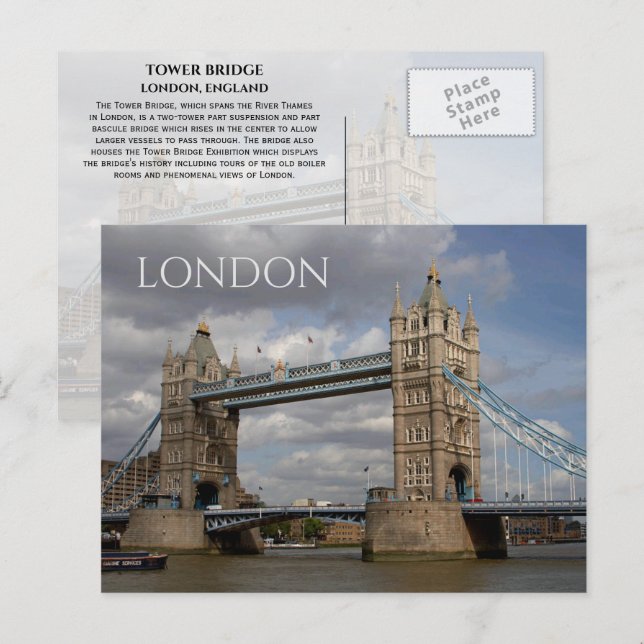 Carte postale du Tower Bridge, Londres, Angleterre (Devant / Derrière)