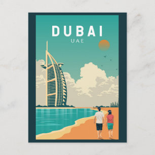 Carte Postale Dubaï Émirats arabes unis Art de voyage rétro
