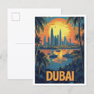 Carte Postale Dubaï Emirats Arabes Unis Illustration Vintage Voy