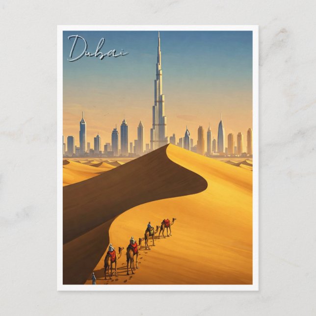 Carte Postale Dubai Skyline Desert Camels Travel (Devant)