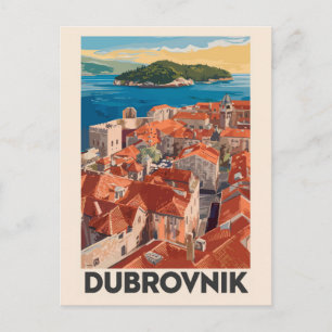 Carte Postale Dubrovnik Croatie Illustration Voyage Art Vintage