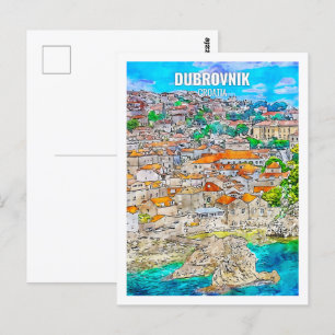 Carte Postale Dubrovnik Croatie Lieu de voyage Aquarelle