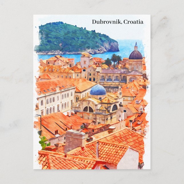 Carte Postale Dubrovnik Croatie Peinture aquarelle (Devant)