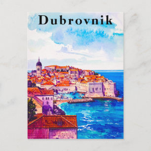 Carte Postale Dubrovnik Rétro Aquarelle Vielle ville Voyage