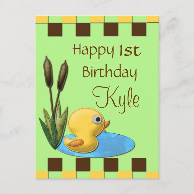 Carte Postale Duckie Jaune, Étang & Cattails 1er anniversaire (Devant)