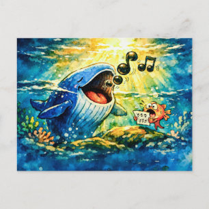 Carte Postale Duet de chant de baleine avec poisson  