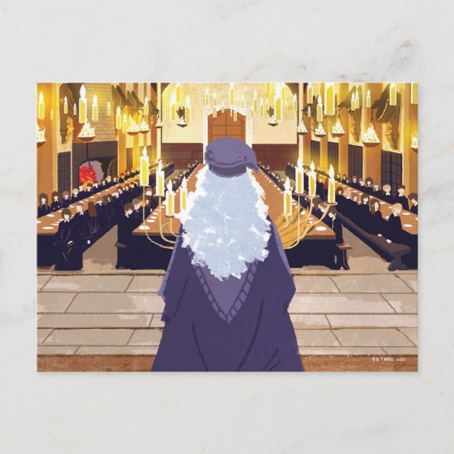 Carte Postale Dumbledore parlant dans le Grand Hall de Poudlard (Devant)