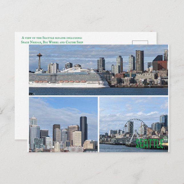 Carte postale d'un collage de la Skyline de Seattl (Devant / Derrière)